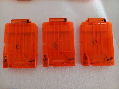 NERF N-STRIKE MAGAZINE CLIPS HOLDS 6 DARTS HASBRO Clip System 2011 Lot of 3