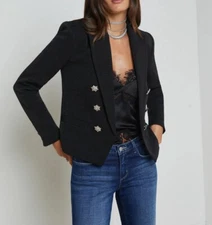 Women AUTH L'AGENCE Double Breasted Blazer Coat Jacket Black