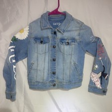 Cat And Jack Girls Denim Jacket Size Medium Youth Snap Closure Custom Design