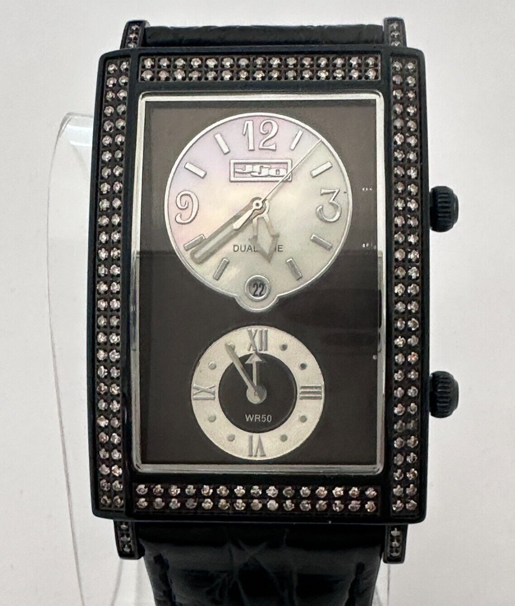 Joe Rodeo JoJo Black PVD Stainless Manhattan Dual Time Diamond