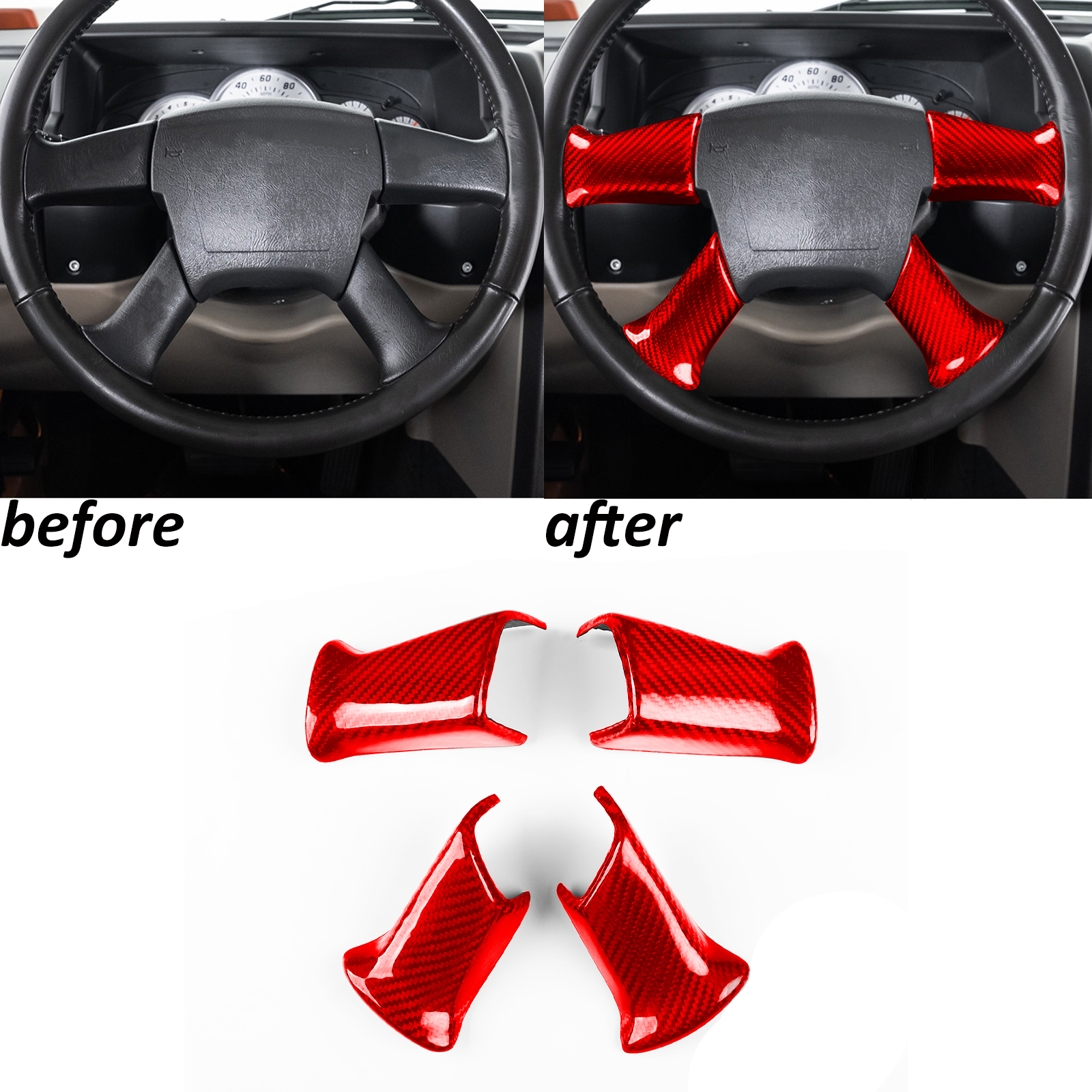 3K Red Carbon Fiber Steering Wheel Button Cover for Hummer H2 Silverado Escalade