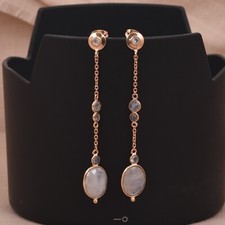 Rose Gold Plated Rainbow Moonstone Long Dangle Earrings For Anniversary Gift