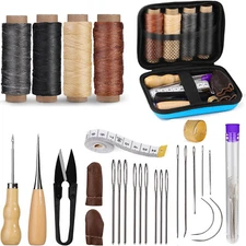 Leather Thread Stitching Needles Awl Hand Sewing Leather Upholstery Repair Kit