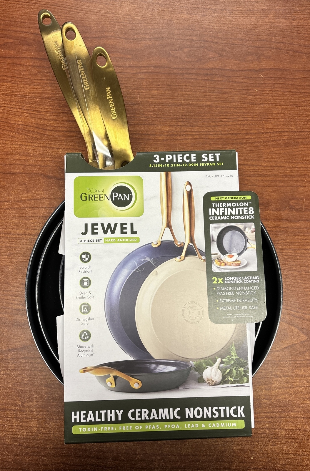 GreenPan Jewel 3Piece Hard Anodized Ceramic NonStick Skillet Set NEW