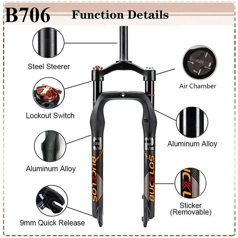 Snow Bike Fat Fork 26*4.0 Tire Mountain Bike Font Suspension Coil/Air Fork - Image 2 of 4