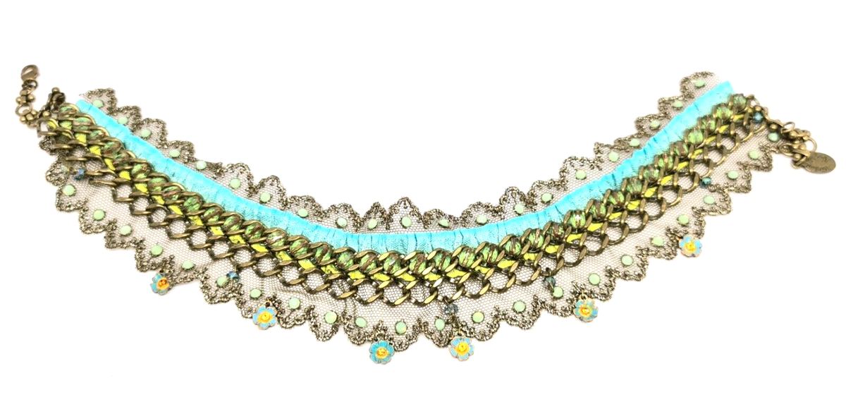 Lovely Gold tone Neck Chain By Michal Negrin Elegant With Blue