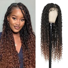 36" Curly Box Braids Wig for Black Women Synthetic Full Lace Boho Braided Wigs