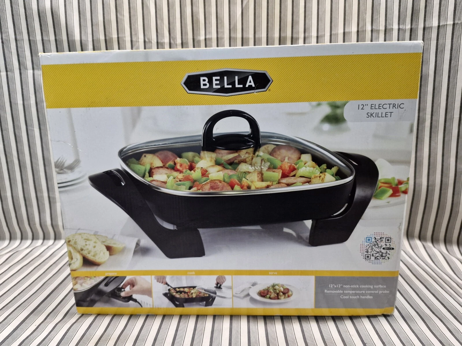 BELLA Electric Skillet Frying Pan 12"x12" Nonstick Copper with Glass Lid