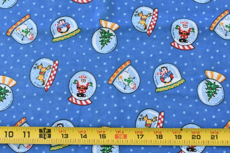 35" Long, Colorful Christmas Snow-Globes on Blue Flannel, Springs, P3493 - Image 2 of 4
