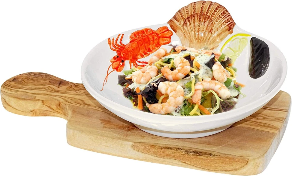 Relief Keramik Teller Meeresfrüchte, Suppenteller tief Essteller rund ca.22cm - Bild 3 von 4