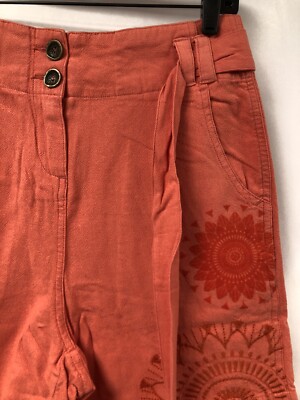 Short Femme Desigual Orange - Réf 18SWPWX3 - Coton Lin Viscose - Neuf Avec étiquettes