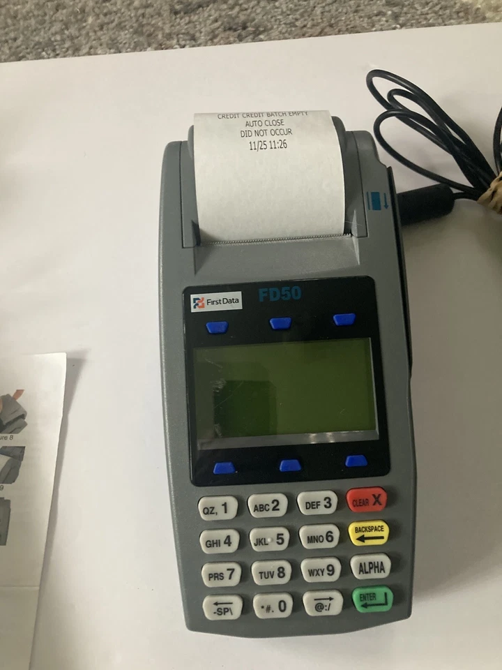 First Data FD50 Credit Card Terminal With Power Cords Comes With Instructions - Image 3 of 4