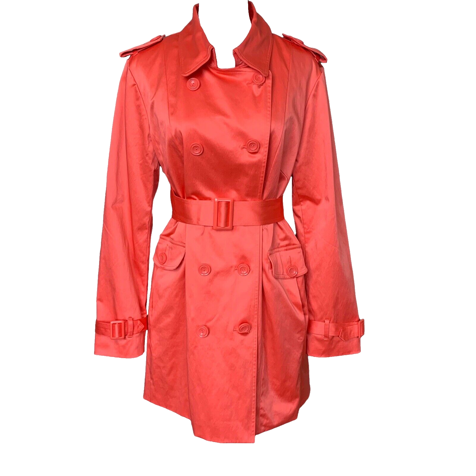 NEW JOAN RIVERS TRENCH COAT Double Breasted Coral w/Belt Size XL NWOT