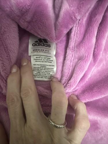 Adidas Girl's Large (14) Purple Hoodie Velour Kangaroo Pocket Front SOFT - Picture 3 of 9