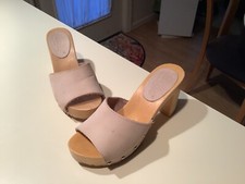 Vintage Sz 6 Candies Original Clog Sandals Heels Slides Tan Leather Demi