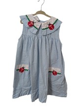 Vintage 1990s Girls Samara Blue White Stripe Dress With lady bugs Size 6