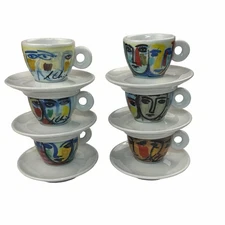 FULL SET OF 6 Illy Collection Espresso Faces Cups Saucers Richard Ginorio
