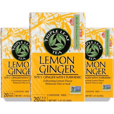 Triple Leaf Tea Lemon Ginger Herbal 20 Bags 3 Pack