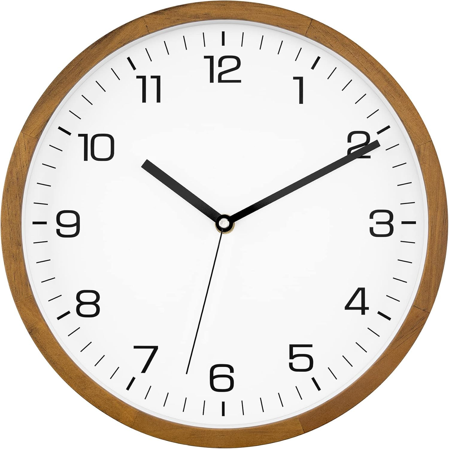 Wood Wall Clock 12 Inch Silent Non-Ticking Battery Operated Quartz Round