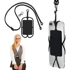 Universal 2 in1 Lanyard Credit Card Holder Cell Phone Tether Silicone Neck Strap