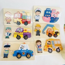 6 Sets Educational Wooden Jigsaw Puzzles for Kids   Jobs Occupation People