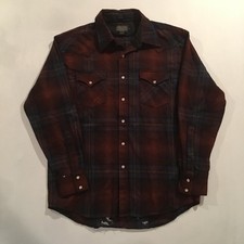 Pendleton Western Shirt Mens Large Brown Plai...