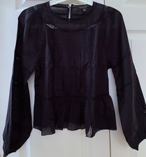 Banana Republic Black Eyelet Blouse Balloon Sleeve Laser Cut xsp Petite xs