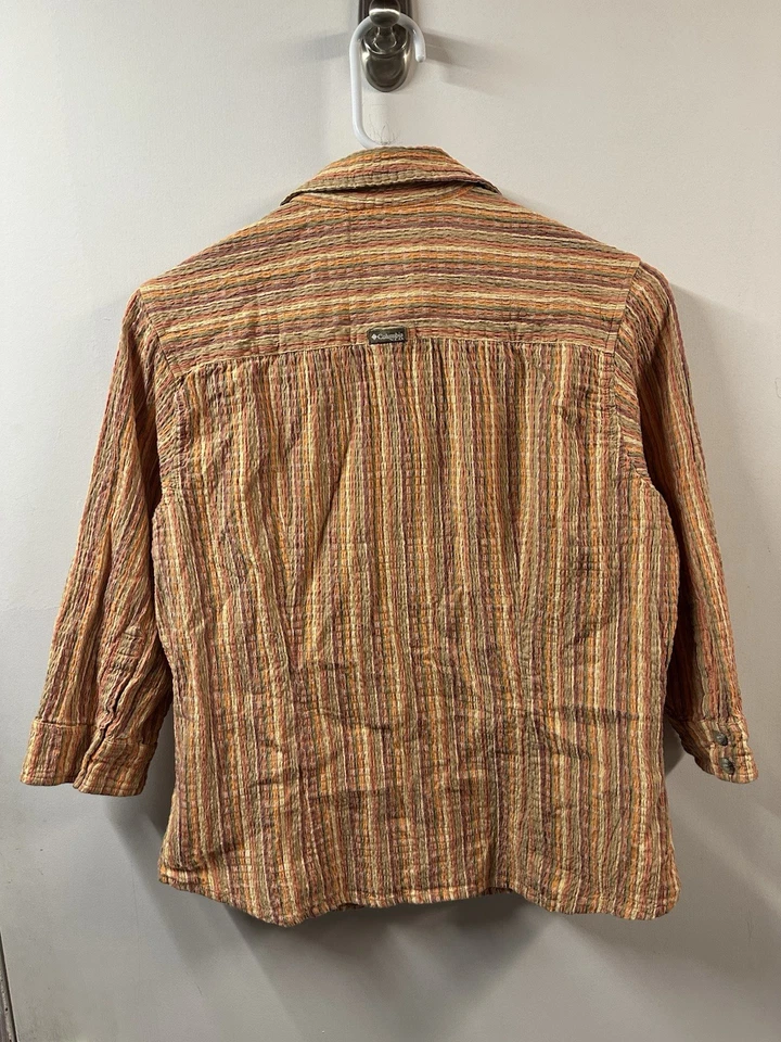 Columbia XCO Shirt Women's Medium Button Up Textured Orange Striped Casual - Image 3 of 4