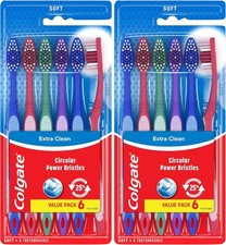 Colgate Extra Clean Toothbrush, Soft Toothbrush for Adults, 6 Count Pack of 2 