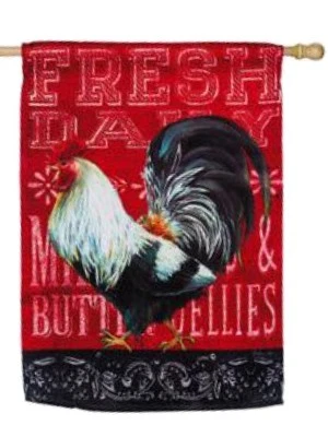 Evergreen Blackboard Rooster Fabric Decorative Garden Flag 18 by 12 Inch - Image 2 of 2