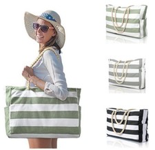 Women Large Stripe Beach Bags with Zip, Waterproof Swim Bag Handbag Tote Bag UK