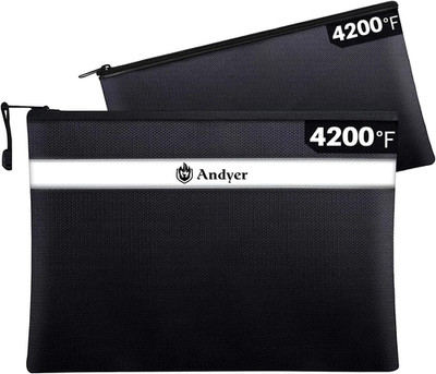 Andyer Fireproof Document Bag with Money Bag - 2 Pack 13.4'' X 10'' and 11'' X 6'' W