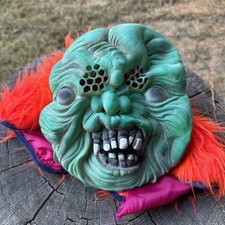 Vintage Fun World Fluorescent Green Zombie Goblin Monster Mask Halloween Rare