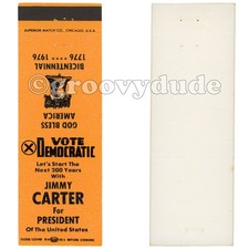 Jimmy Carter 1976 President Vote Democratic Liberty Bell Orange Matchbook Cover