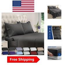 Elegantly Soft 4PC King Size Cooling Sheets - Deep Pocket Side Pocket - Gray