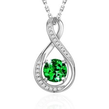 925 Sterling Silver Created Emerald Necklace May Birthstone Necklaces for Wom...