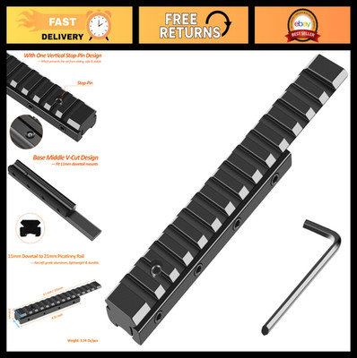 11mm to 21mm Picatinny Rail Adapter - 6.1'' Low Profile Scope Mount Converter - 1