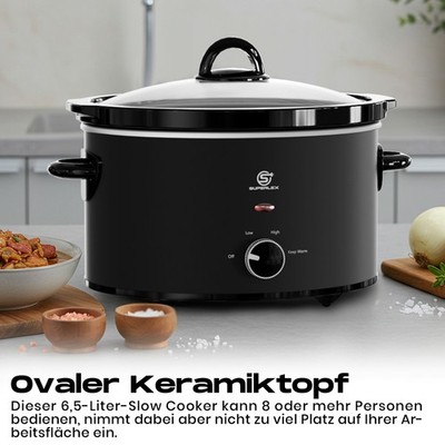 SUPERLEX Schongarer Slowcooker 6.5L - Herausnehmbarer Keramik-Innenbehälter