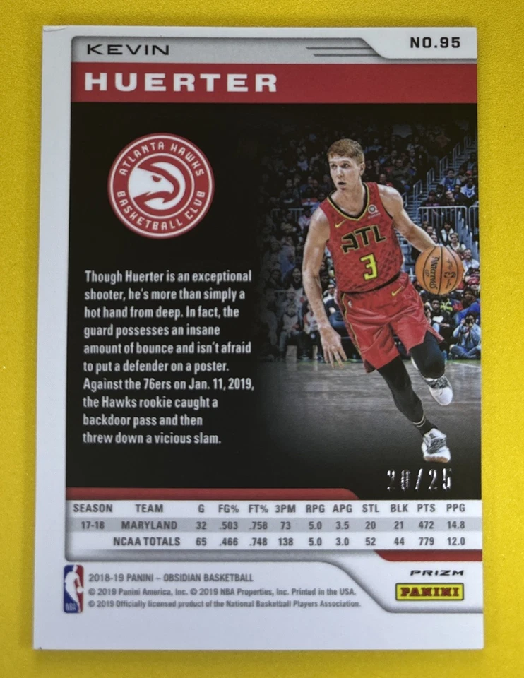 2018-19 Panini Obsidian Kevin Huerter Orange Electric Etch /25 Rookie #95 RC - Image 3 of 4
