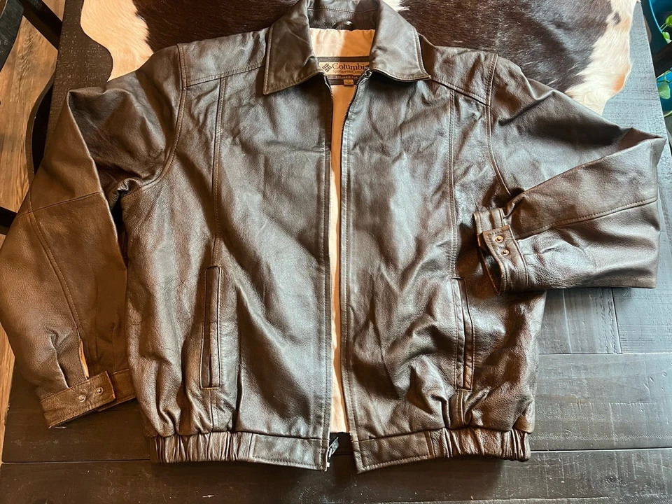 Columbia Mens 100% Leather Heavyweight Bomber Jacket Full Zip Brown Size L - Image 2 of 4