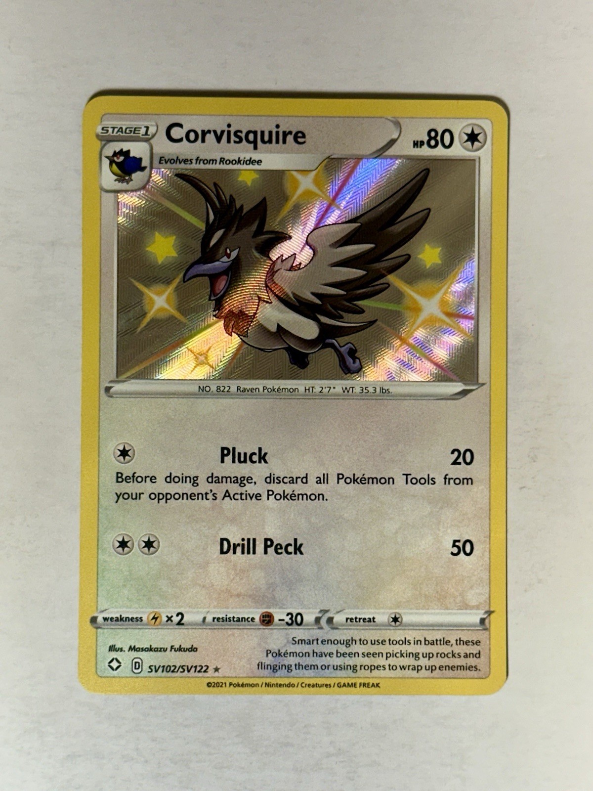 Corvisquire Shiny Holo Rare SV102/SV122 Shining Fates: Shiny Vault Pokemon TCG