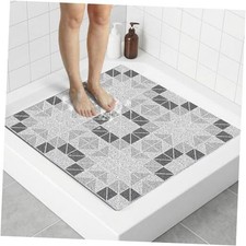 Square Non Slip Shower Mat, 27 x 27 Inch PVC 27" x 27" Square Gray Geometry