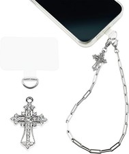 Phone Wrist Strap Metal Chain Wristlet 01 silver Christ Cross