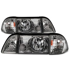 6pc Factory Style Clear Lens Chrome Housing Headlights Ford Mustang 87-93