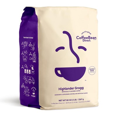 5 Pcs Grogg Flavored Whole Bean Coffee Light Roast 5lb Bag Whole Bean Highlander