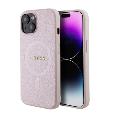 Guess Saffiano HardCase für iPhone 15 Plus 14 Plus 6.7'' Rosa MagSafe TPU Kunstle
