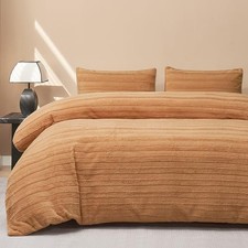 Plush Duvet Cover Set - Queen Size Striped Fuzzy Queen 90" 90" Orange