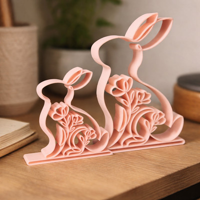 Osterhasen Deko | 3D Druck Blumen Silhouette Paar | Frühling Wohndeko
