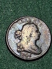 1805 DRAPED BUST HALF CENT. (SMALL 5) VF CONDITION. RARE & SCARCE.