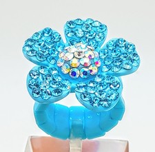 Boho Blue ab rhinestone Blue Floral flower shape plastic stretch fashion Rings